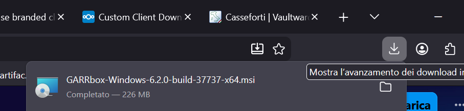 Pagina di download del pacchetto client