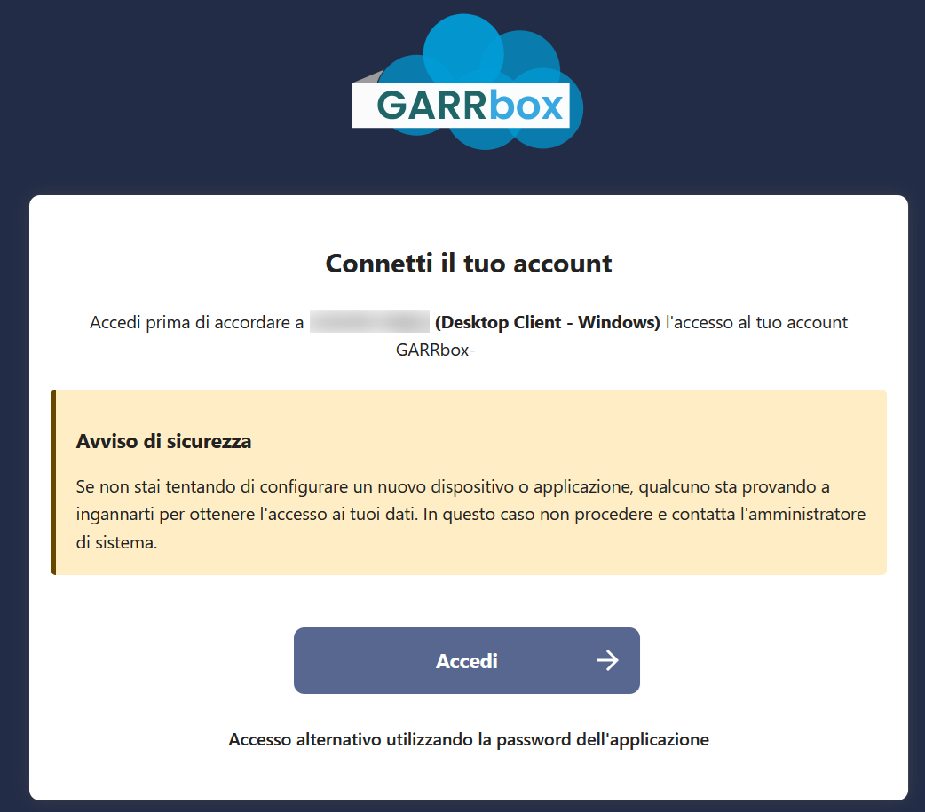 Connessione dell'account al server