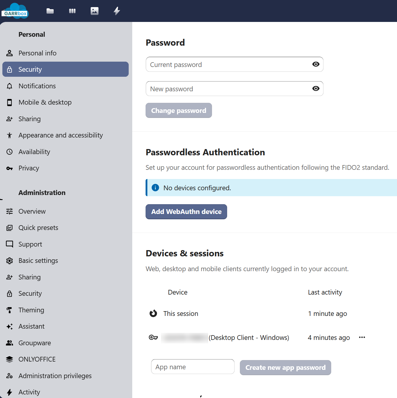 Lista sessioni e client autorizzati
