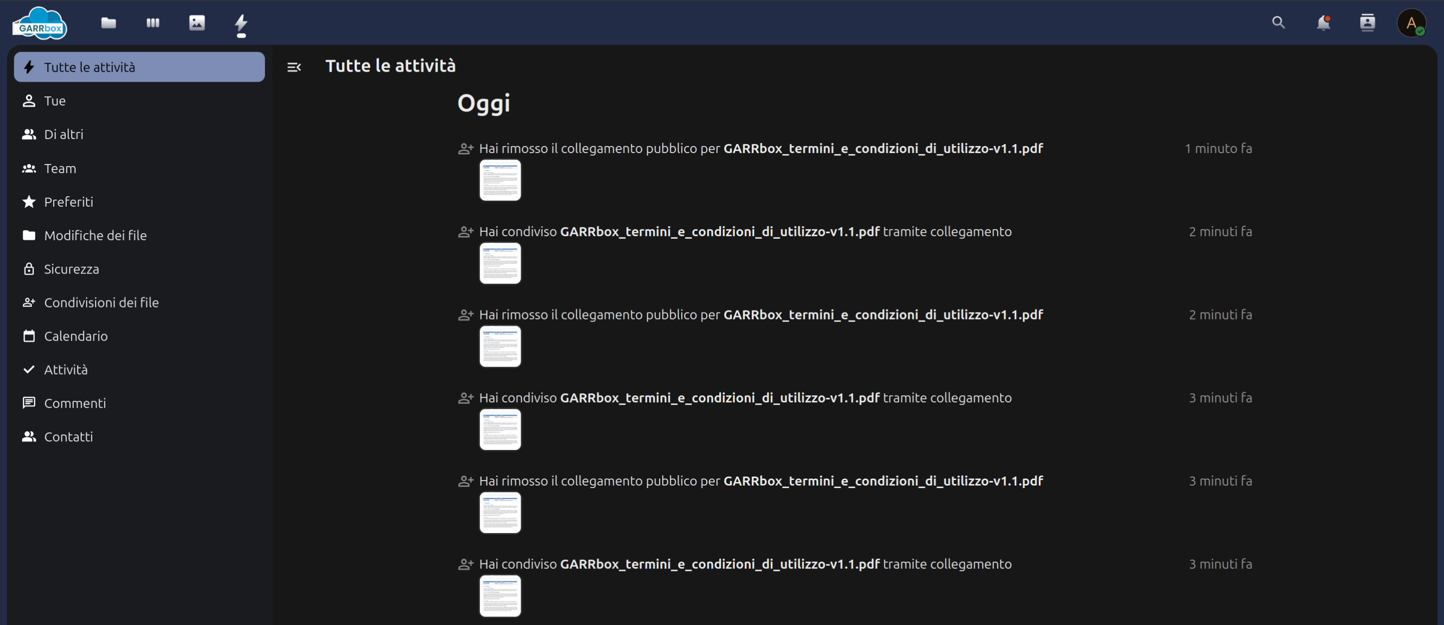 Dettaglio attività recenti
