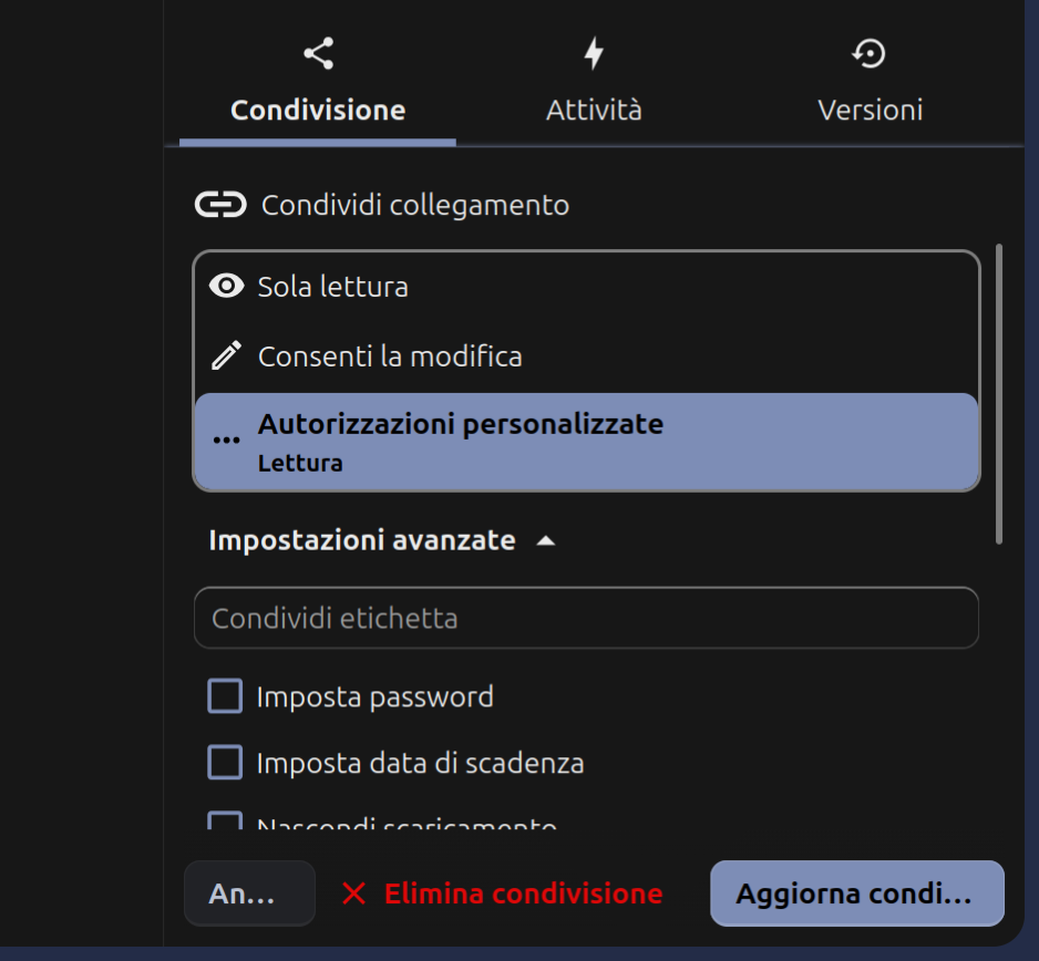 Creazione condivisione pubblica - passo 3