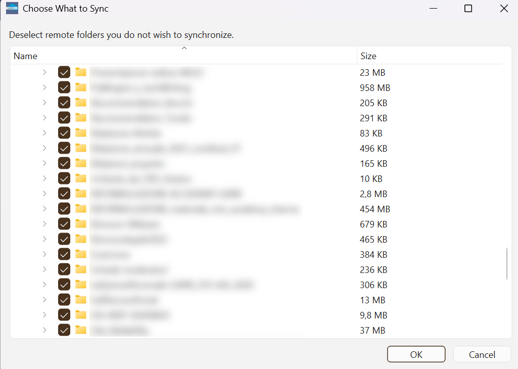 Specific selection of folders to synchronise