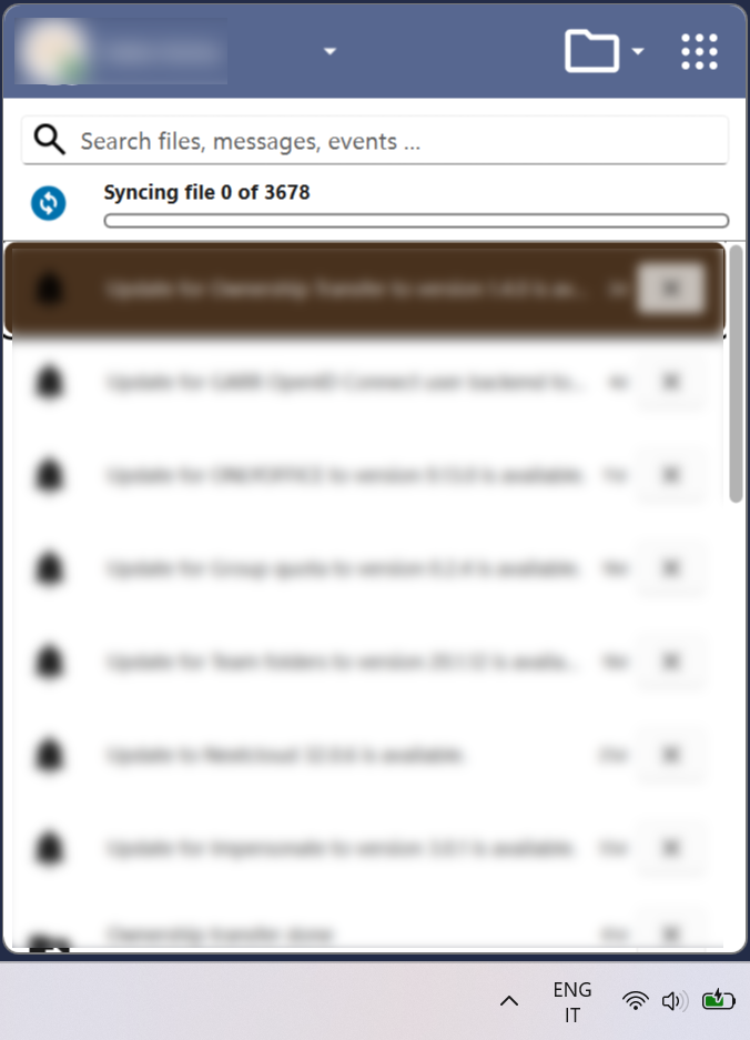 Synchronisation activity panel