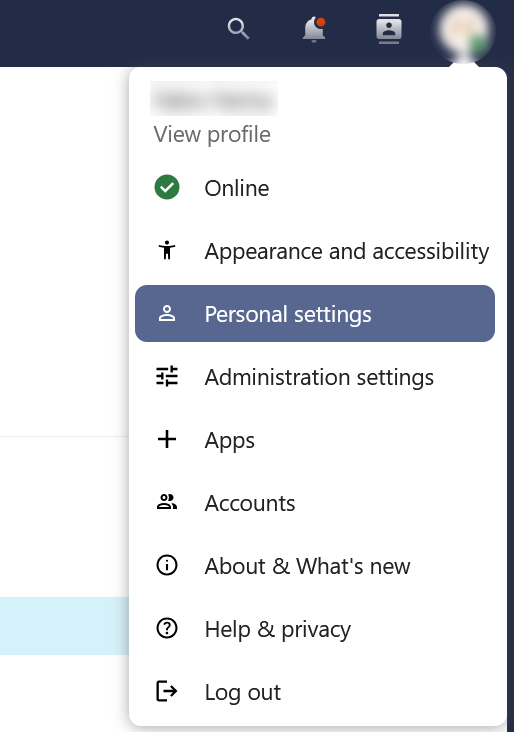User profile contextual menu
