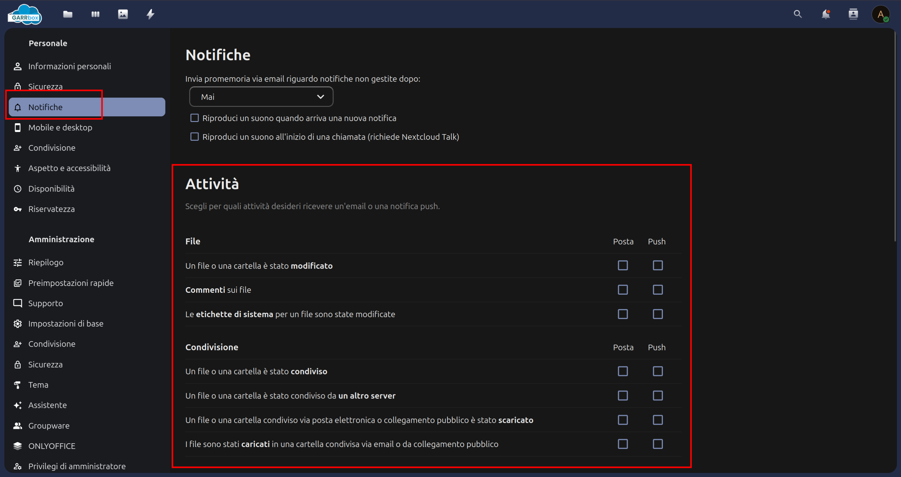 Notification settings