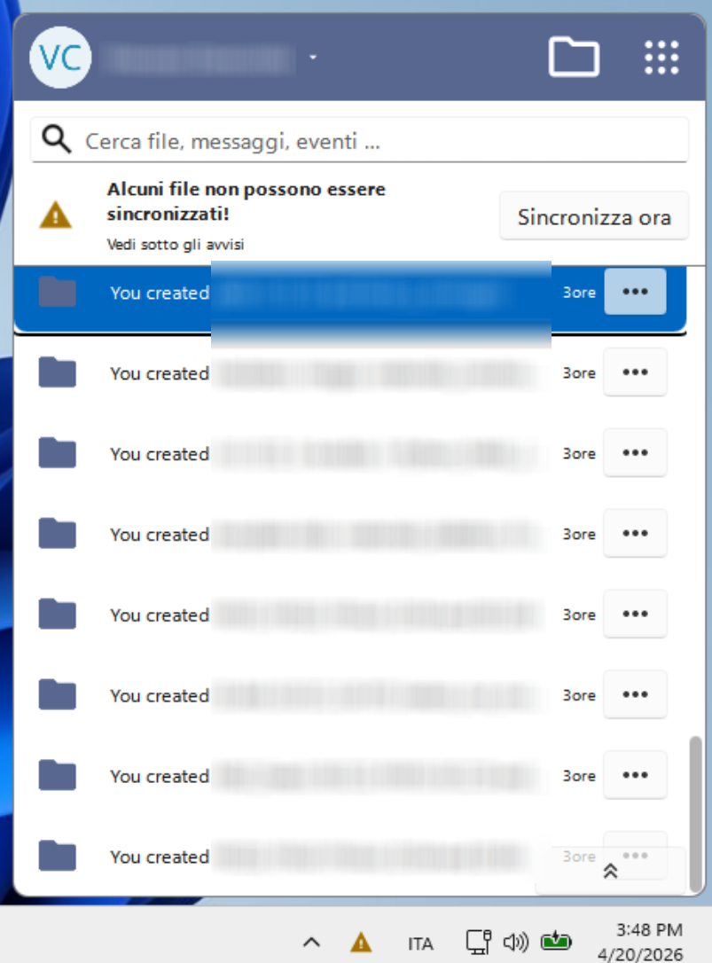 Activity panel in the desktop client
